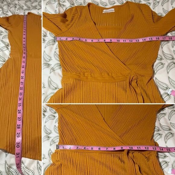 Urban Outfitters Mustard Gold Yellow Wrap Ribbed Romper Textured Side Tie M - Picture 12 of 13